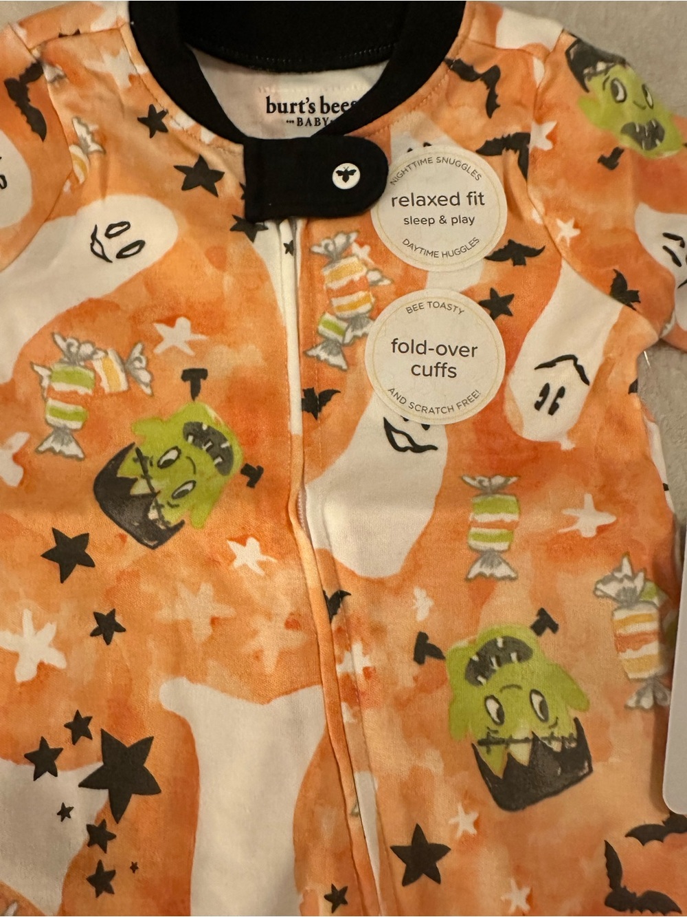 Burt's Bees Orange Halloween Monster & Ghost Footie